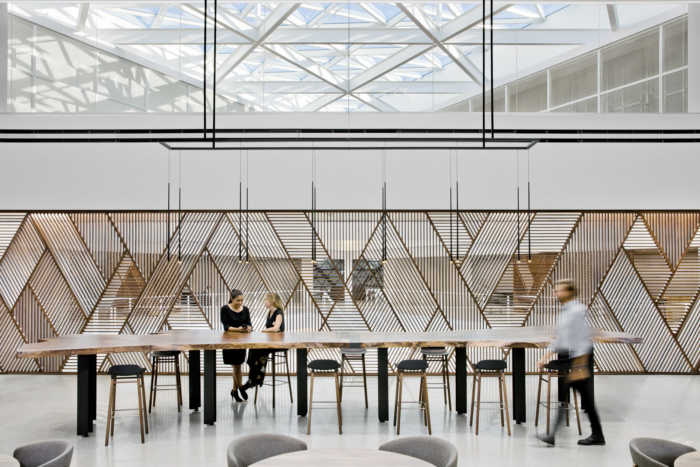 Example placeholder: dining area with a timber batten feature wall